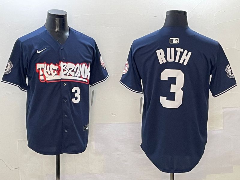 Men New York Yankees #3 Ruth Drak Blue four generations Joint Name 2025 Nike MLB Jersey style 5->new york yankees->MLB Jersey